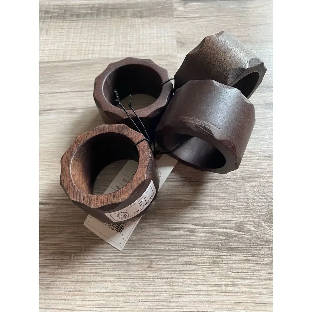 Hearth & Hand Dark Brown Wooden Napkin Rings - Set of 4